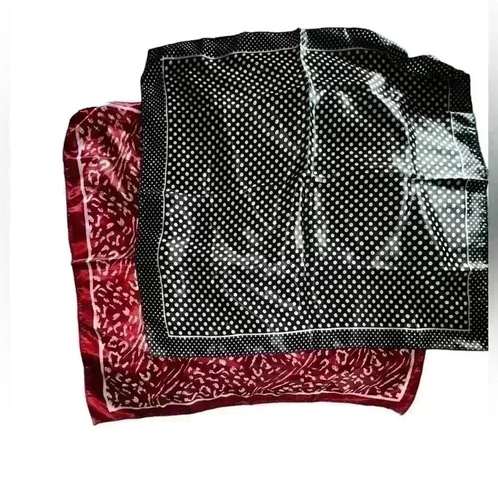Bundle 2 scarves. One burgundy &white animal print,‎ one blk &white polka dot